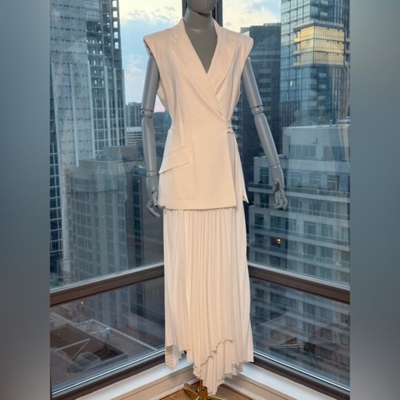 🆕 SIMKHAI 🧿 NWOT Helena Combo Blazer Dress, Pleated Skirt, White - Sz US 10 - Picture 4 of 16